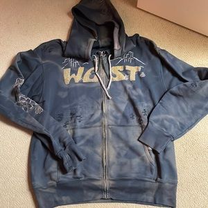 Great Chins Wall Ink vintage graphic zip hoodie sweatshirt.  Grey distressed